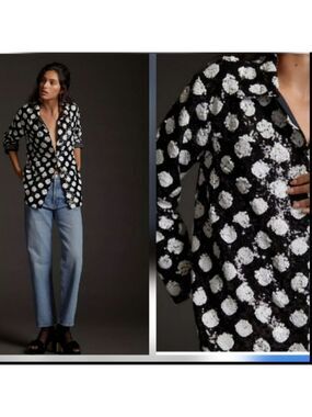 Anthropologie Maeve Polka Dot Button-Down Shacket
